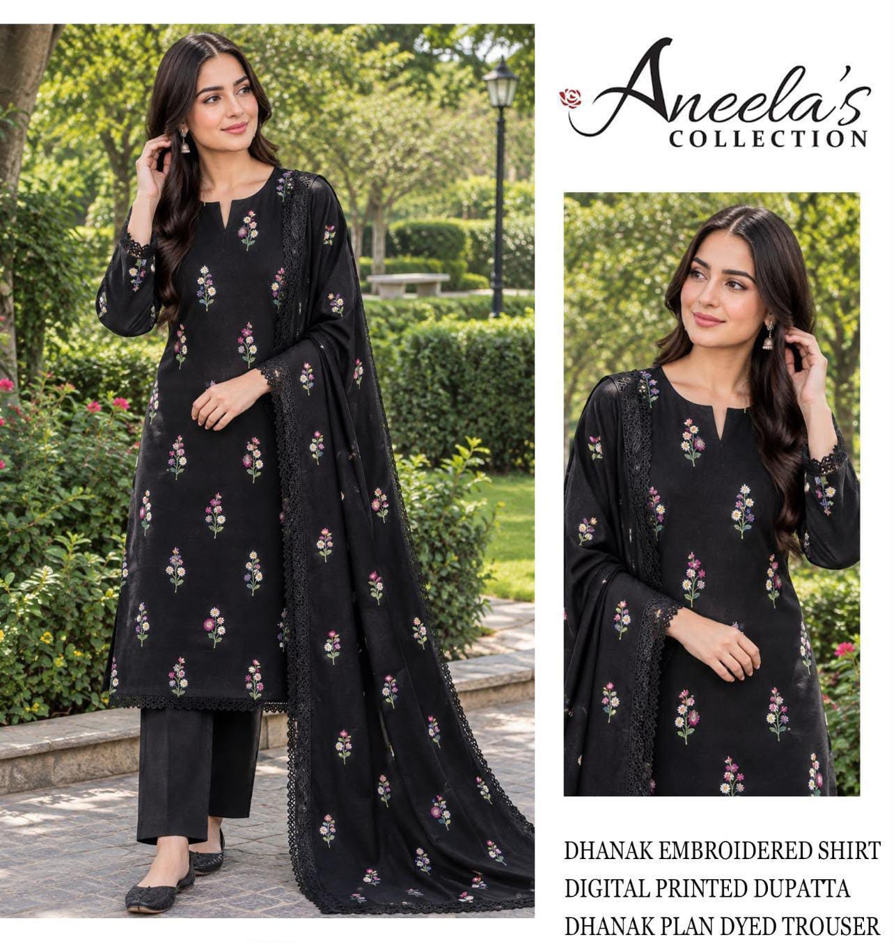 Aneela's Embroidered Dhanak 3PC with Embroidered Shawl