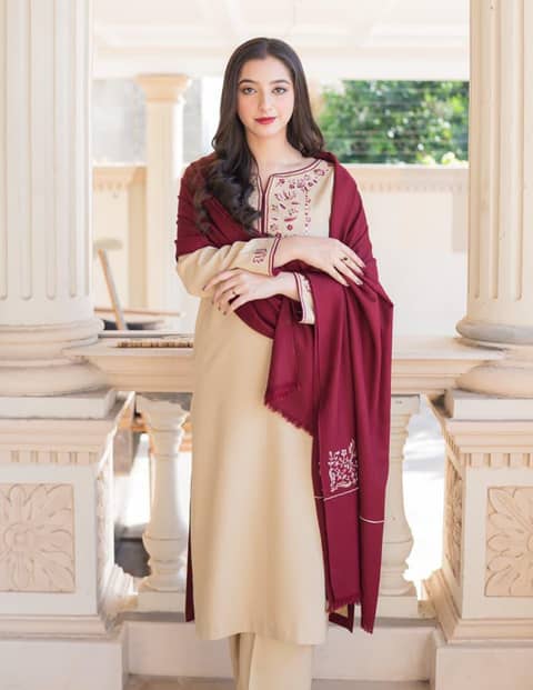 Aisling Embroidered Dhanak 3PC with Embroidered Shawl