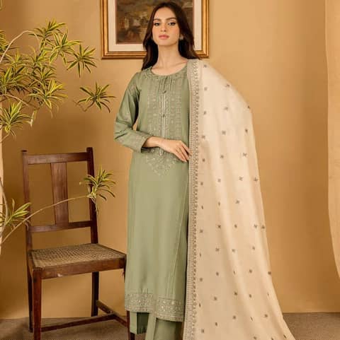 Batik Embroidered Dhanak 3PC with Embroidered Shawl