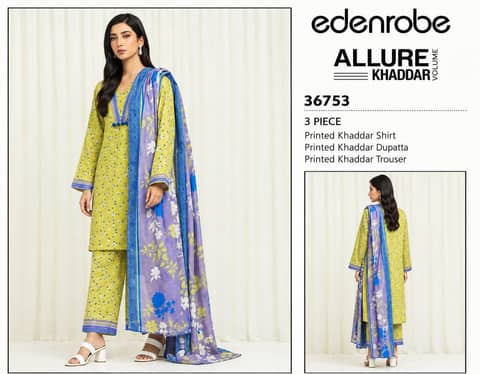 Edenrobe Printed Khaddar 3PC