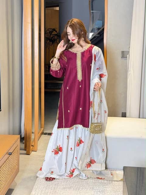 Mahruk Embroidered Shamooz Silk 3PC