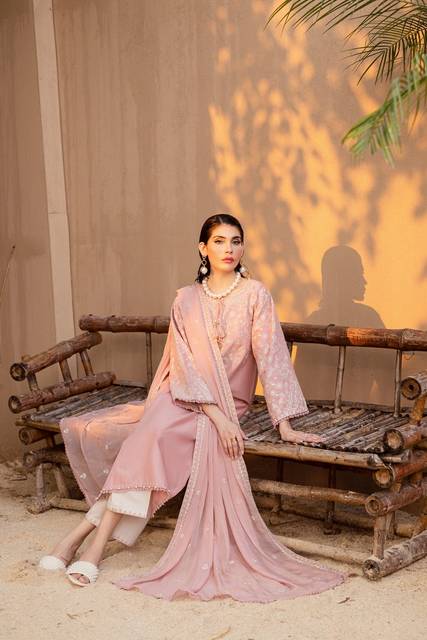 Batik Neckline Embroidered Dhanak 3PC