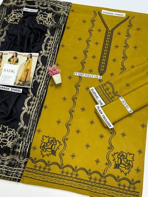 Batik Embroidered Dhanak 3PC (Design 4)