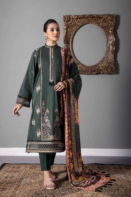 Sapphire Border Embroidered Dhanak 3PC